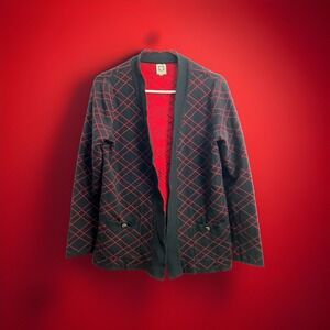 Anne Klein Women's Black Red Cardigan Open Front Printed Sweater‎ Casual Medium